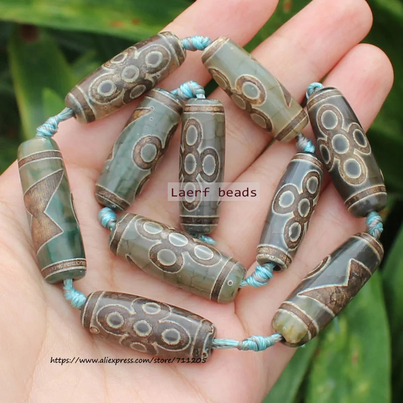 Green DZI Beads Tibet Olivary Agat Stone Oval DIY Pendant Beads