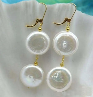 Coin Pearl Dangle Earrings 14k/20