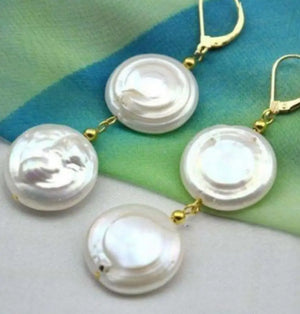 Coin Pearl Dangle Earrings 14k/20