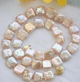 12mm NATURE pink square coin freshwater pearl necklace 16inch
