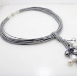 12mm Gray Freshwater Pearl Necklace with Leather Cord