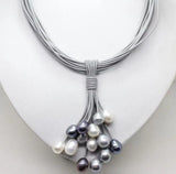 12mm Gray Freshwater Pearl Necklace with Leather Cord