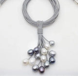 12mm Gray Freshwater Pearl Necklace with Leather Cord