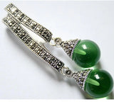12mm Round Green JADE Sterling Silver Pendant with Marcasite