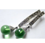 12mm Round Green JADE Sterling Silver Pendant with Marcasite