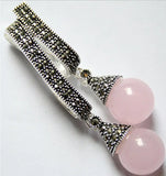 12mm Pink Jade Sterling Silver Marcasite Pendant