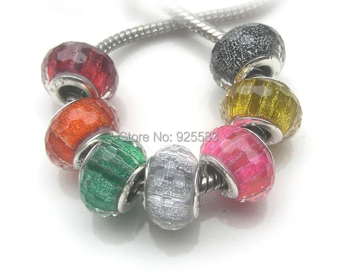 100pcs 14mm Silver Plated Resin Charms Beads for European Bracelet DIY