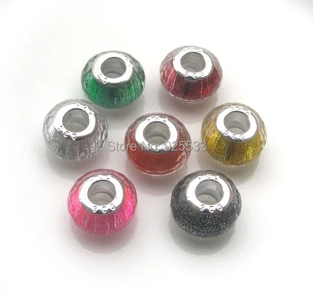 100pcs 14mm Silver Plated Resin Charms Beads for European Bracelet DIY