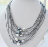 Gray Freshwater Pearl Necklace Leather Cord Magnet Clasp