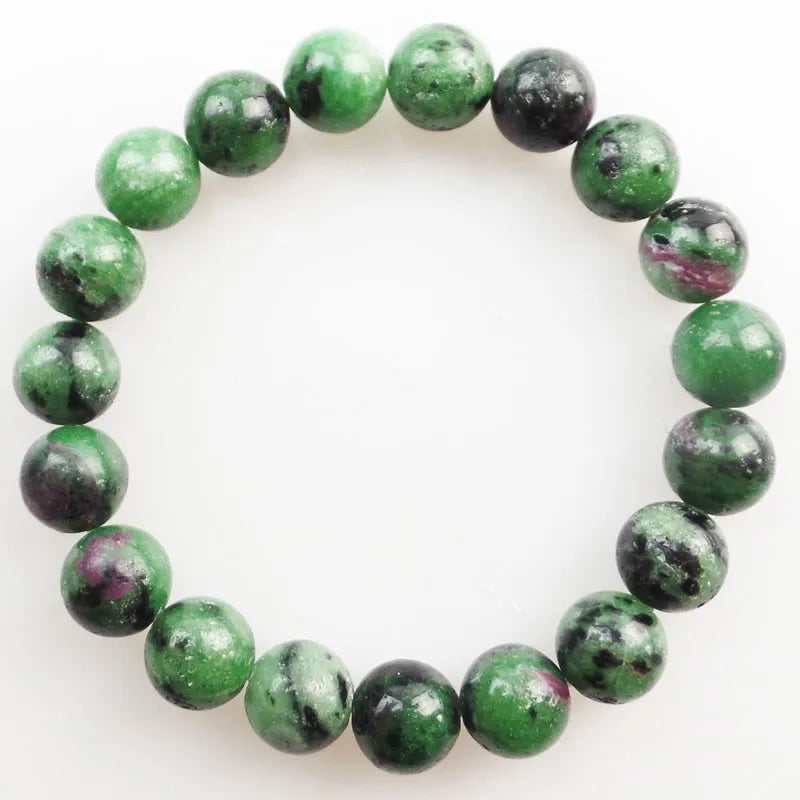 8mm Rubys in Fuchsite Round Beads Stretchy Bracelet 7.5 inch