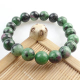 8mm Rubys in Fuchsite Round Beads Stretchy Bracelet 7.5 inch