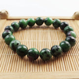8mm Rubys in Fuchsite Round Beads Stretchy Bracelet 7.5 inch