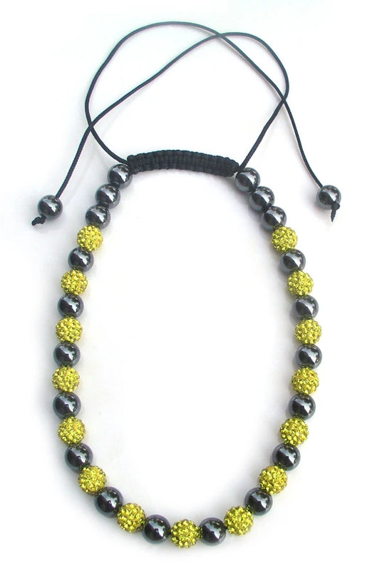 Shine Rhinestone Disco Balls Hematite Beads Necklace