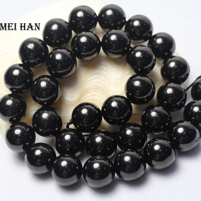 Natural Jet Smooth Round Loose Beads 12mm Set for Jewelry Making DIY