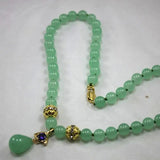 8mm Light Green Jade Necklace Crystal Plated Pendant