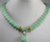 8mm Light Green Jade Necklace Crystal Plated Pendant