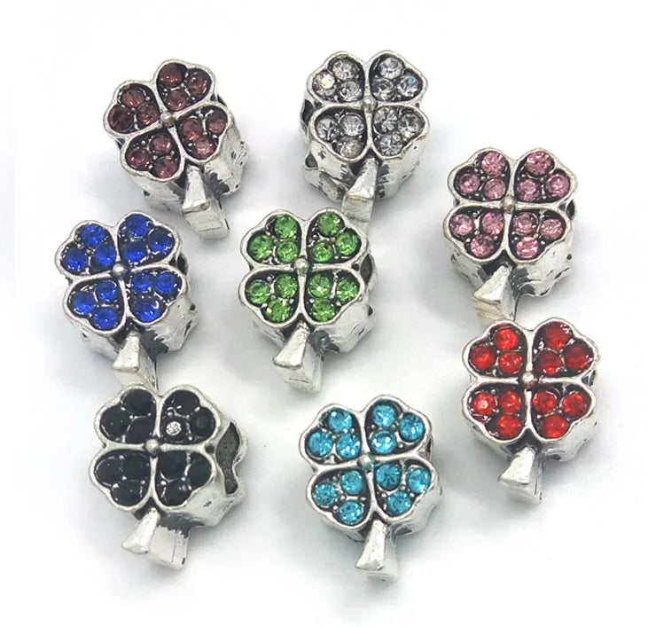 30pcs 12x9mm Rhinestone Four Leaves Beads for European Bracelet DIY