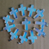 Opal Cross Pendant Charms Natural Stone Cross Pendants for Women and Men Jewelry
