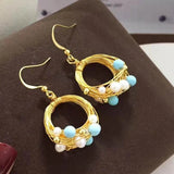 Turquoise Beads Pearl Loop Earring