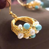 Turquoise Beads Pearl Loop Earring