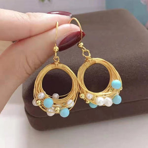 Turquoise Beads Pearl Loop Earring