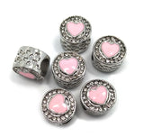 20pcs 12mm Rhinestone Pink Heart Big Hole Alloy Beads for European Bracelet DIY