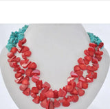 Red Coral Melon Seeds Turquoise Nubby Necklace 20-inch