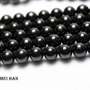 (2strands/set) Natural 9mm Jet Round Loose Beads for DIY Jewelry Making