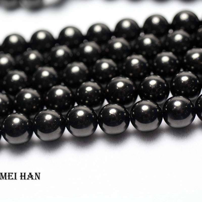 (2strands/set) Natural 9mm Jet Round Loose Beads for DIY Jewelry Making