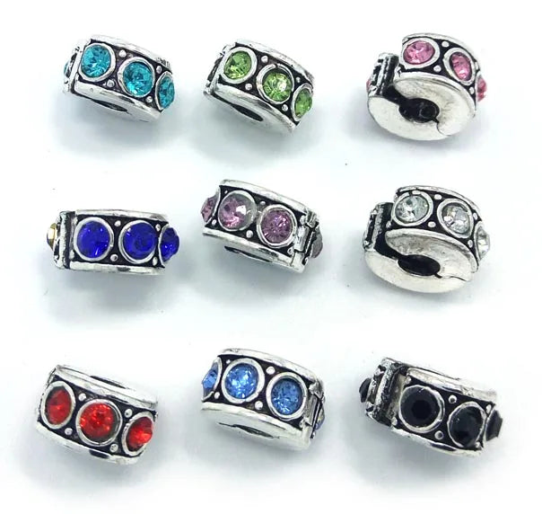 30pcs Round Rhinestone Copper Clip Stopper Beads for DIY Bracelet Necklace