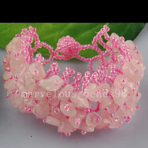 Pink Crystal Gem Chip Weave Adjustable Bracelet Beads G5288