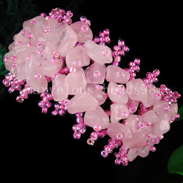 Pink Crystal Gem Chip Weave Adjustable Bracelet Beads G5288