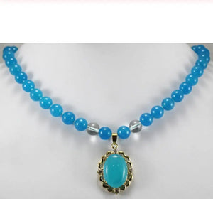 Green/Blue/Pink Natural Jade Pearl Necklace with GP Natural Pendant