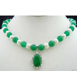 Green/Blue/Pink Natural Jade Pearl Necklace with GP Natural Pendant