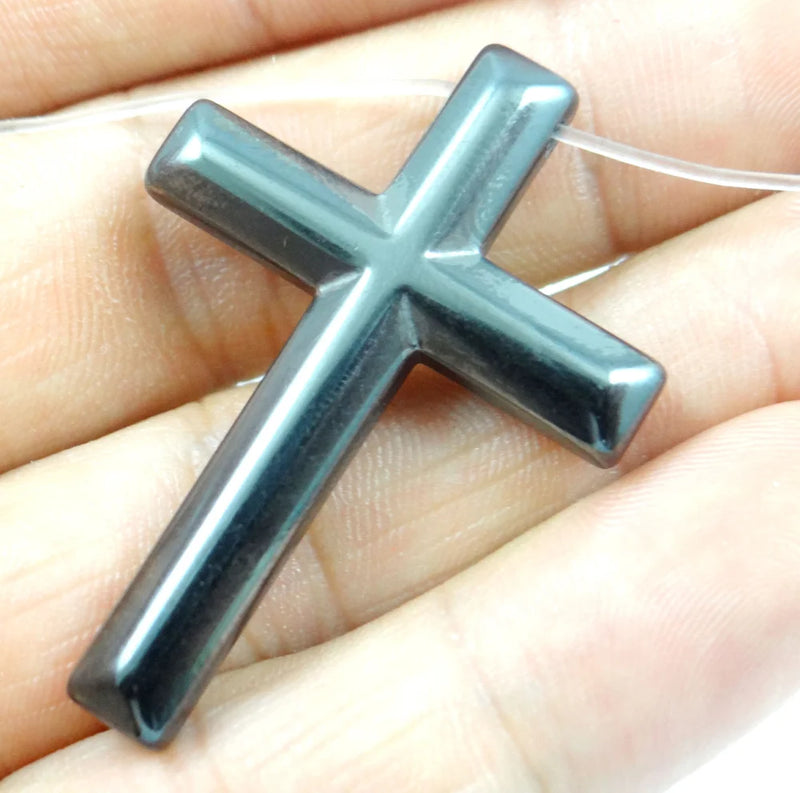 43*31MM Titanium Hematite Cross Gem Pendant Necklace Making Jewelry