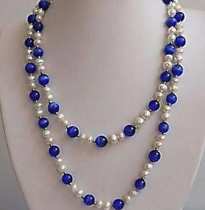 48in Pearl & Blue Opal Necklace 7-8MM