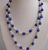 48in Pearl & Blue Opal Necklace 7-8MM