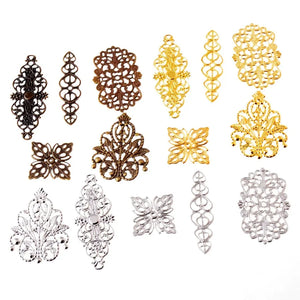 50Pcs Mixed Filigree Wraps Connectors Metal Crafts DIY Gift Decoration 25-61mm