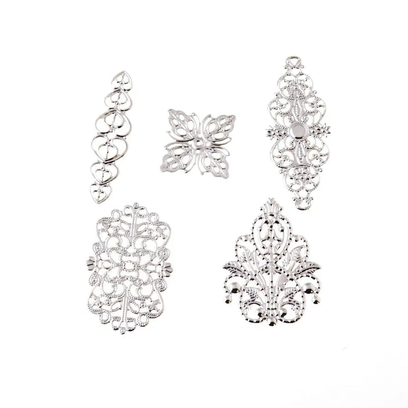 50Pcs Mixed Filigree Wraps Connectors Metal Crafts DIY Gift Decoration 25-61mm