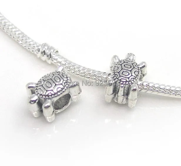 50pcs Antique Silver Plated Tortoise Beads for European Bracelet DIY
