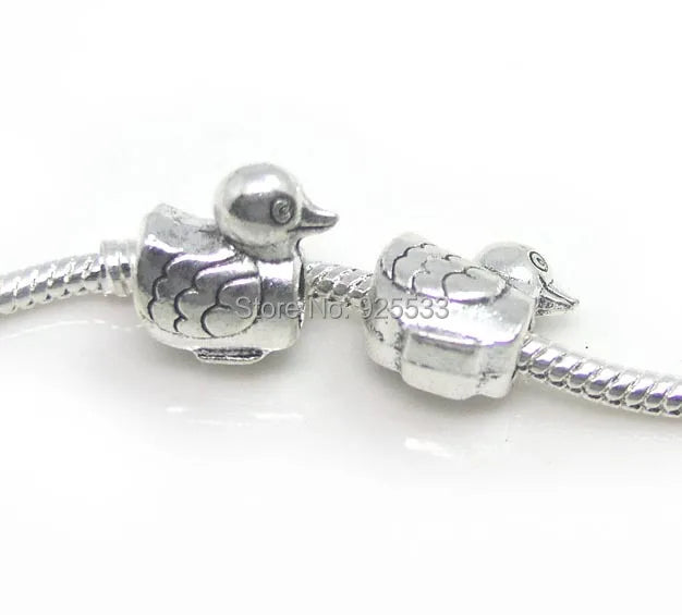 50pcs Antique Silver Duck Big Hole Beads for European Bracelet DIY