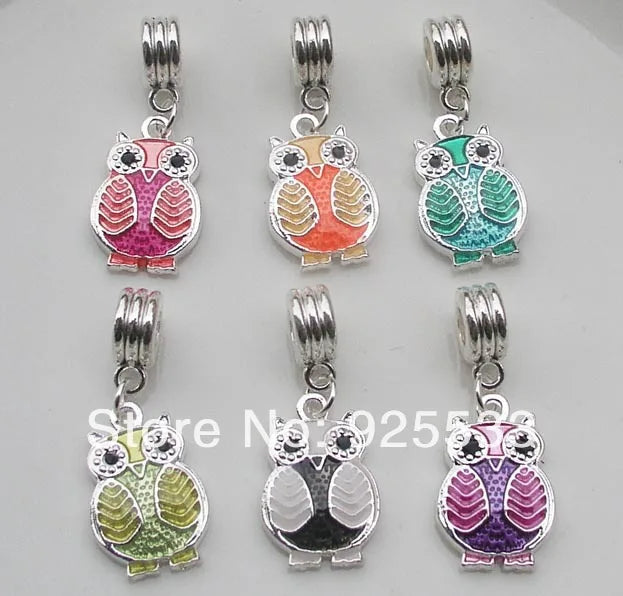 50pcs 23x13mm Owl Shape Big Hole Charms for European Bracelet DIY