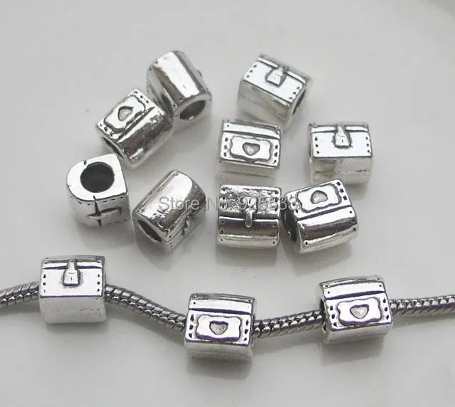50pcs Antique Silver Plated Alloy Big Hole Beads Charms European Bracelet DIY