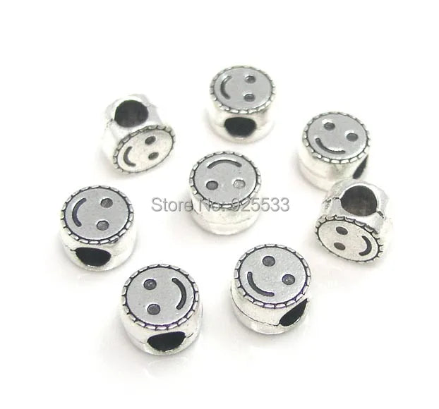 50pcs 9mm Antique Silver Plated Smile Face Beads for European Bracelet DIY