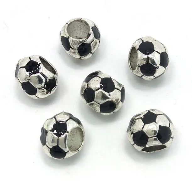 50pcs 9mm Football Beads Charms, European Bracelet DIY, Big Hole Alloy