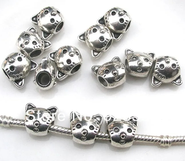 50pcs/lot Antique Metal Cat Beads for European Bracelet DIY