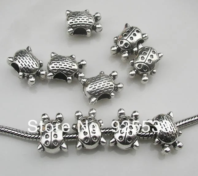 50pcs Antique Alloy Beetle Big Hole Beads for European Bracelet DIY