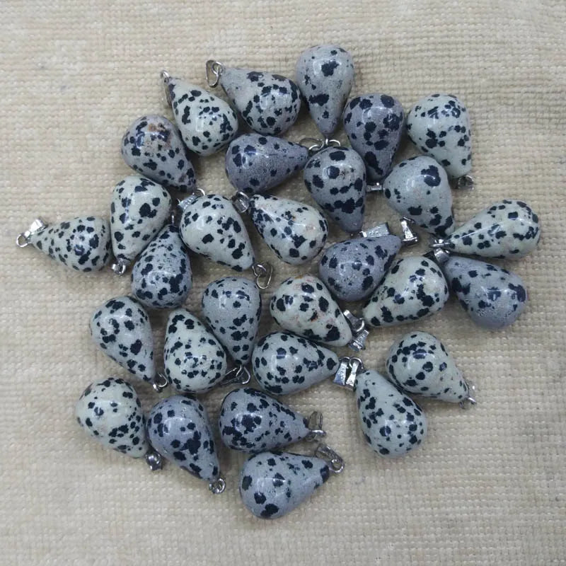 50pcs Natural Spot Stone Water Drop Shape Pendants for Necklaces