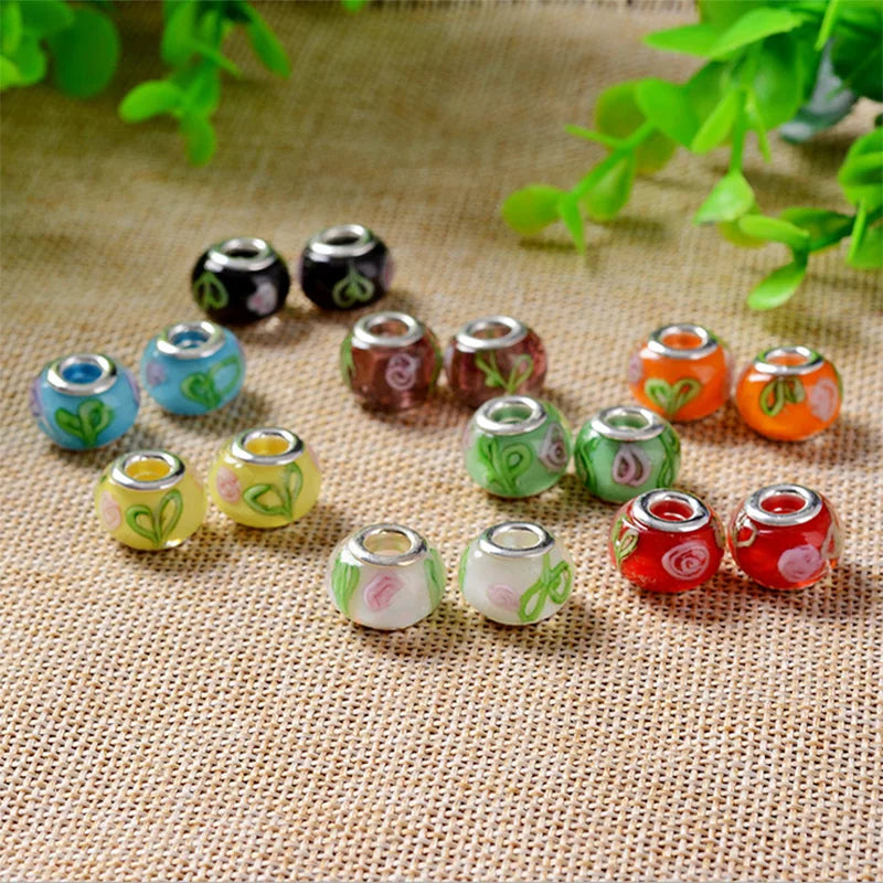 50pcs Rhinestone Big Hole Charms Crystal Glass for Pandora Bracelet DIY