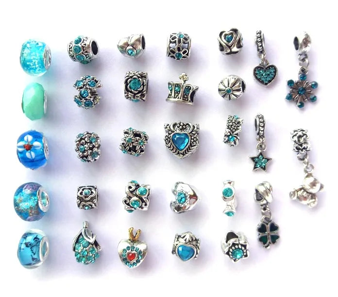 50pcs Silver Plated Rhinestone Beads for European Bracelet DIY